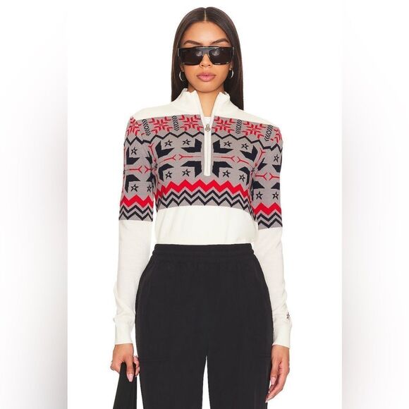 Perfect Moment Sweaters - Perfect Moment Nordic Half Zip Sweater in Snow White Merino Wool Medium